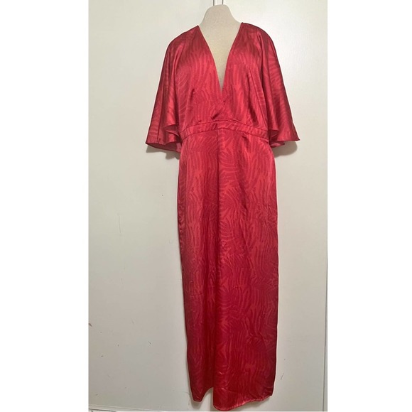 Fe Noel X Target Palm Leaf Contrast Flutter Sleeve Satin Maxi Dress 10 - Picture 2 of 8